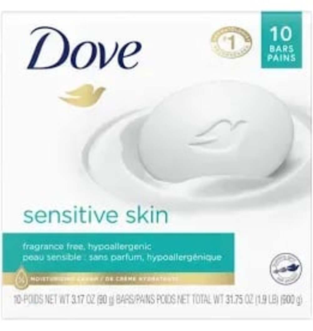 Dove Sensitive Skin Beauty Bar Fragrance Free Hypoallergenic 10-Pack